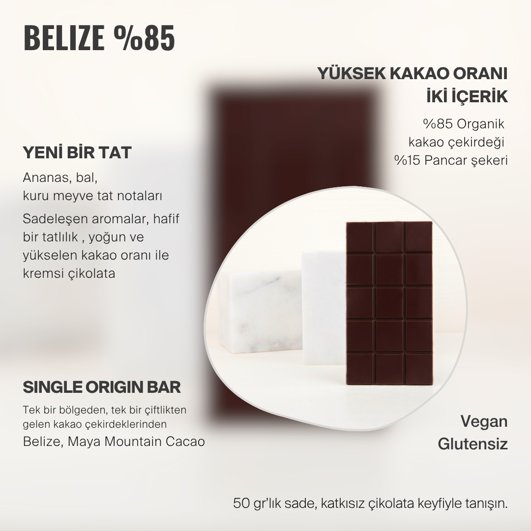 BELIZE 85% Bean to Bar Çikolata (Dark Chocolate)