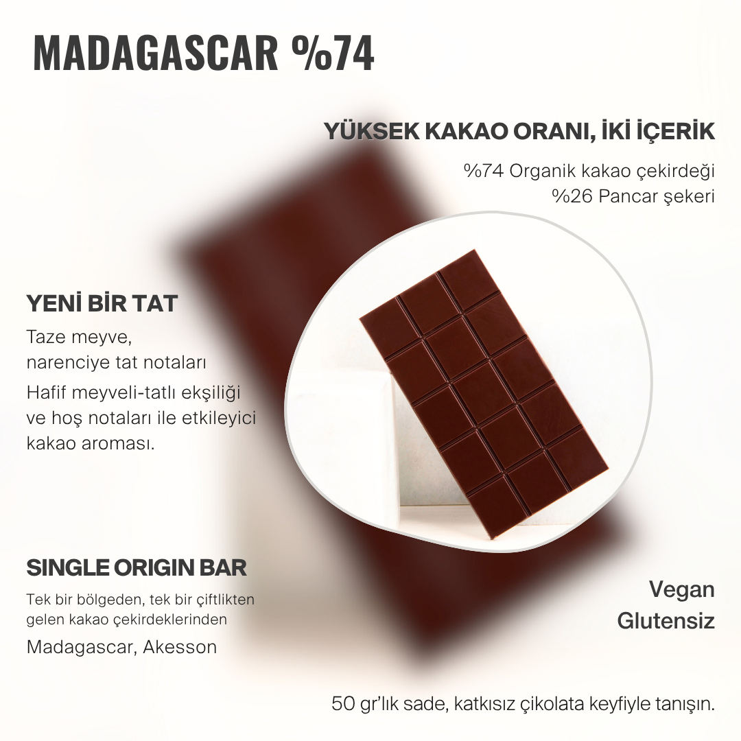 MADAGASCAR 74% Bean to Bar Çikolata (Dark Chocolate)