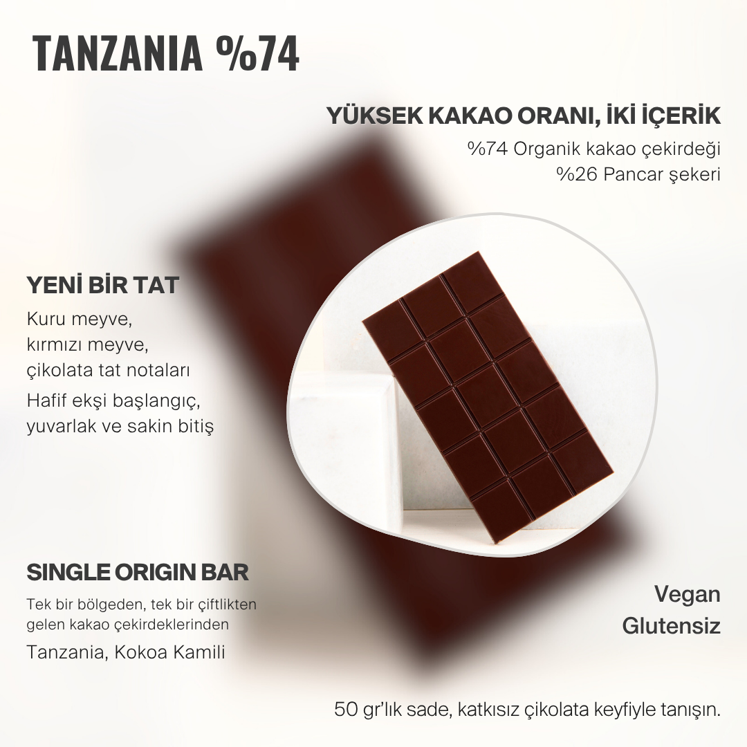 TANZANIA 74% Bean to Bar Çikolata (Dark Chocolate)