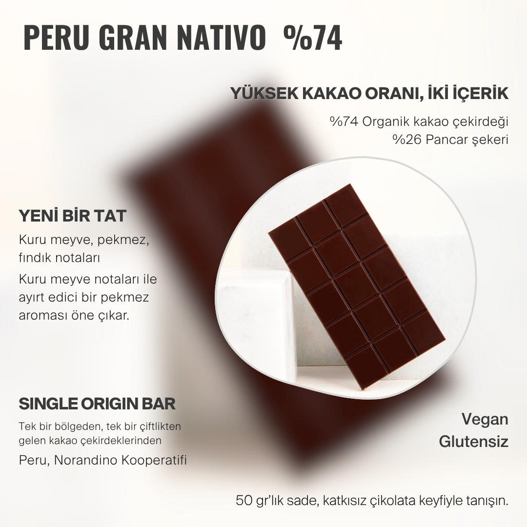 PERU GRAN NATIVO 74% Bean to Bar Çikolata (Dark Chocolate)